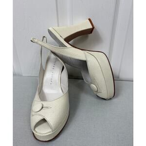 Martinez Valero Women's Heels Cream 5.5 Peep Toe Leather Shoes